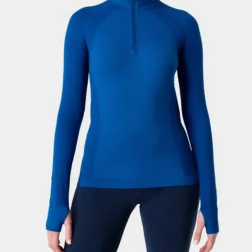 Sweaty Betty Workout Half Zip Long Sleeve Top, Blue, Size Small